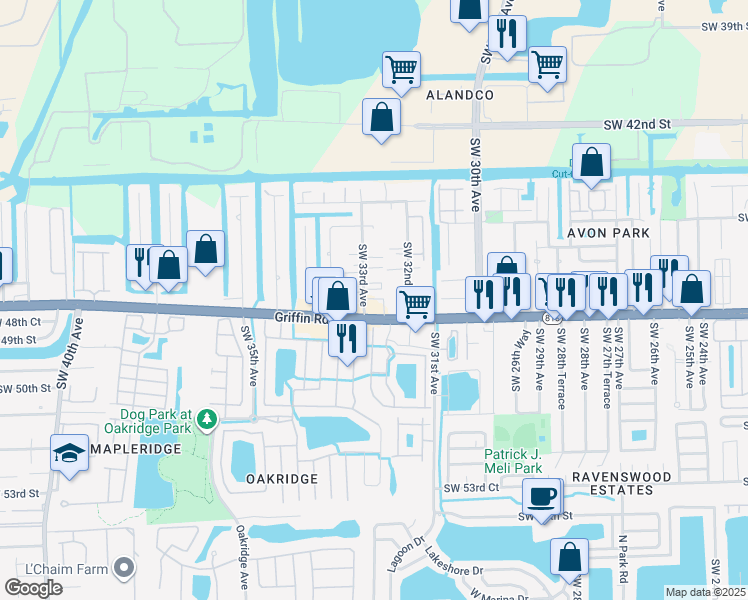 map of restaurants, bars, coffee shops, grocery stores, and more near 3281 Florida 818 in Davie