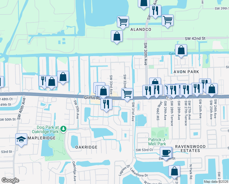 map of restaurants, bars, coffee shops, grocery stores, and more near 3281 Florida 818 in Davie