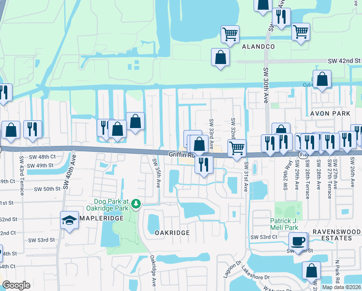 map of restaurants, bars, coffee shops, grocery stores, and more near 3416 Florida 818 in Fort Lauderdale