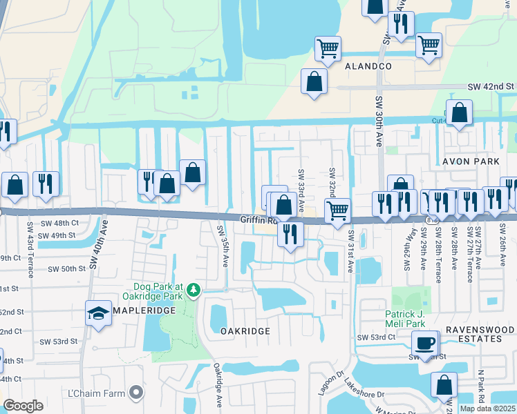 map of restaurants, bars, coffee shops, grocery stores, and more near 3416 Florida 818 in Fort Lauderdale