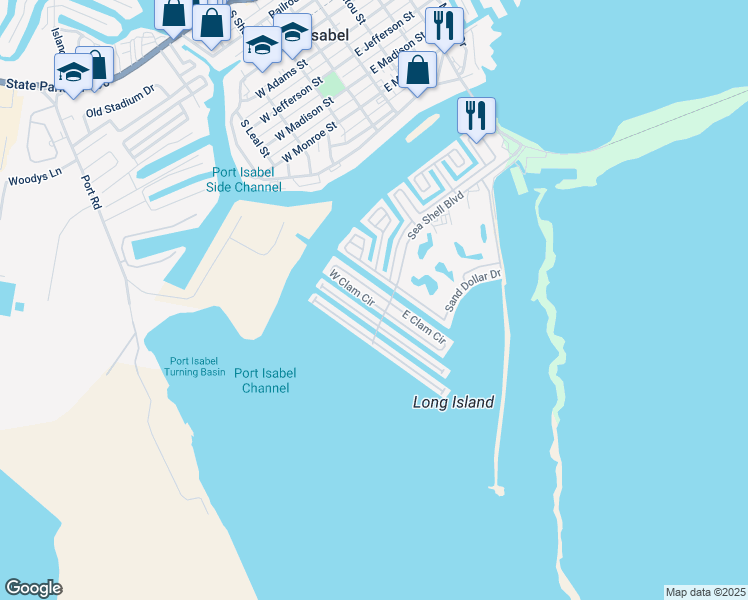 map of restaurants, bars, coffee shops, grocery stores, and more near 822 West Oyster Drive in Port Isabel