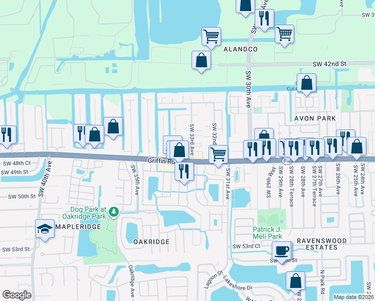 map of restaurants, bars, coffee shops, grocery stores, and more near 3336 Florida 818 in Fort Lauderdale