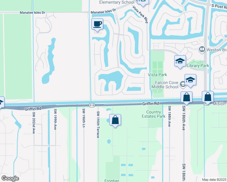 map of restaurants, bars, coffee shops, grocery stores, and more near 4378 Rainbow Avenue in Weston