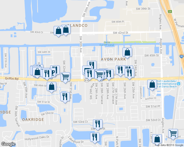 map of restaurants, bars, coffee shops, grocery stores, and more near 4608 Southwest 29th Terrace in Fort Lauderdale