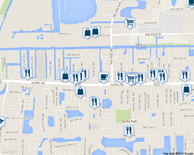 map of restaurants, bars, coffee shops, grocery stores, and more near 4648 Southwest 32nd Avenue in Fort Lauderdale