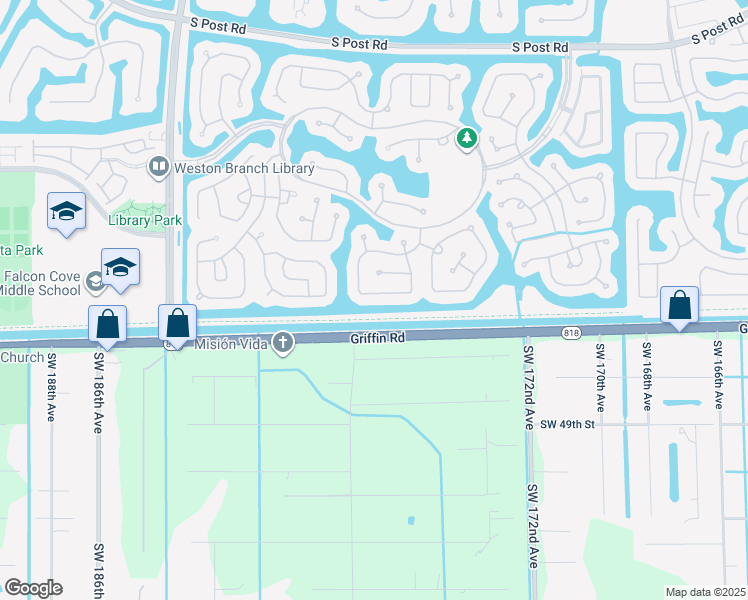 map of restaurants, bars, coffee shops, grocery stores, and more near 4315 Fox Ridge Drive in Weston