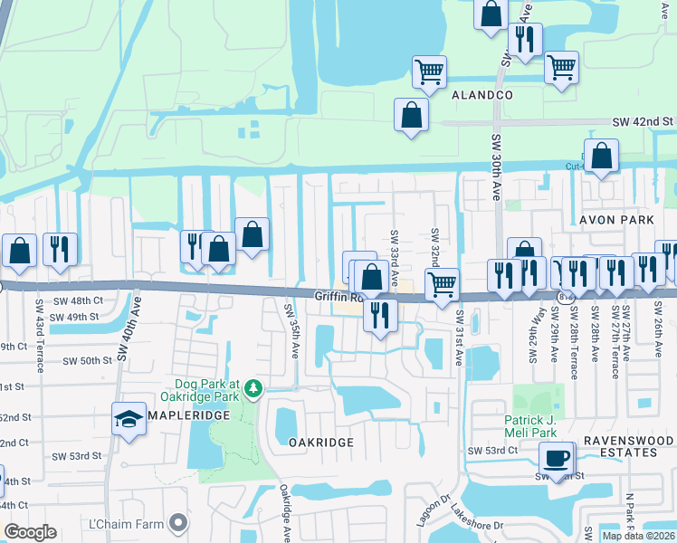 map of restaurants, bars, coffee shops, grocery stores, and more near 4621 Southwest 34th Drive in Fort Lauderdale