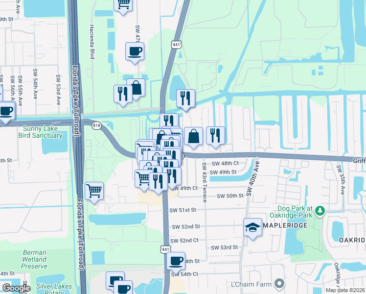 map of restaurants, bars, coffee shops, grocery stores, and more near 4581 Southwest 45th Court in Fort Lauderdale