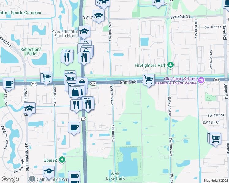 map of restaurants, bars, coffee shops, grocery stores, and more near 4652 Horseshoe Circle in Davie
