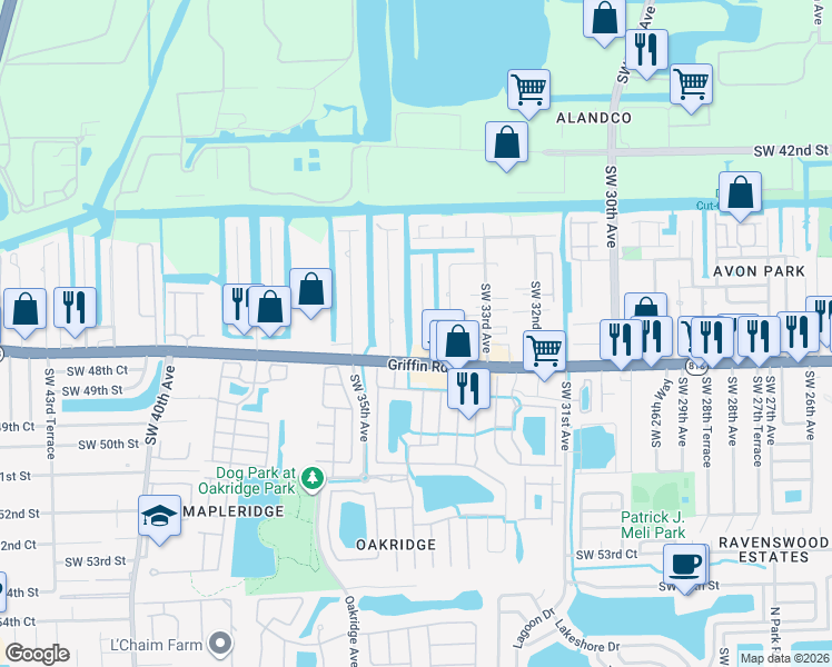 map of restaurants, bars, coffee shops, grocery stores, and more near 4621 Southwest 34th Drive in Fort Lauderdale