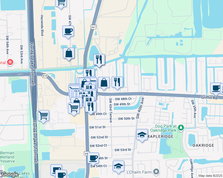 map of restaurants, bars, coffee shops, grocery stores, and more near 4720 Southwest 43rd Avenue in Fort Lauderdale