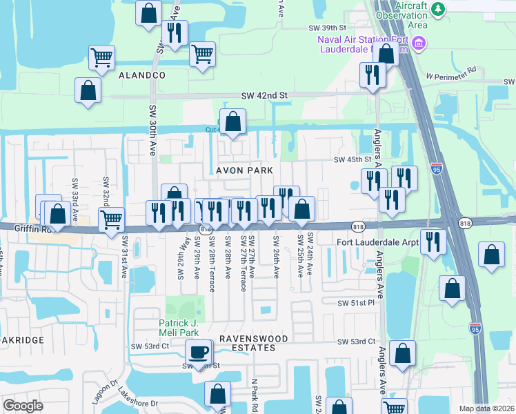 map of restaurants, bars, coffee shops, grocery stores, and more near 4670 Southwest 27th Avenue in Fort Lauderdale