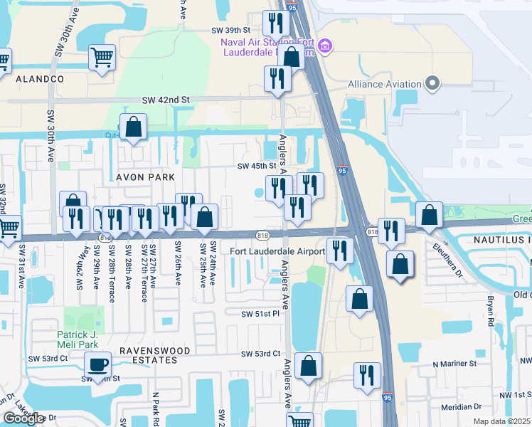 map of restaurants, bars, coffee shops, grocery stores, and more near 4675 Anglers Avenue in Fort Lauderdale