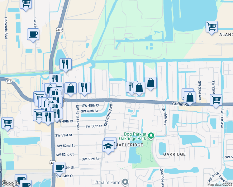 map of restaurants, bars, coffee shops, grocery stores, and more near 4781 Southwest 39th Avenue in Fort Lauderdale