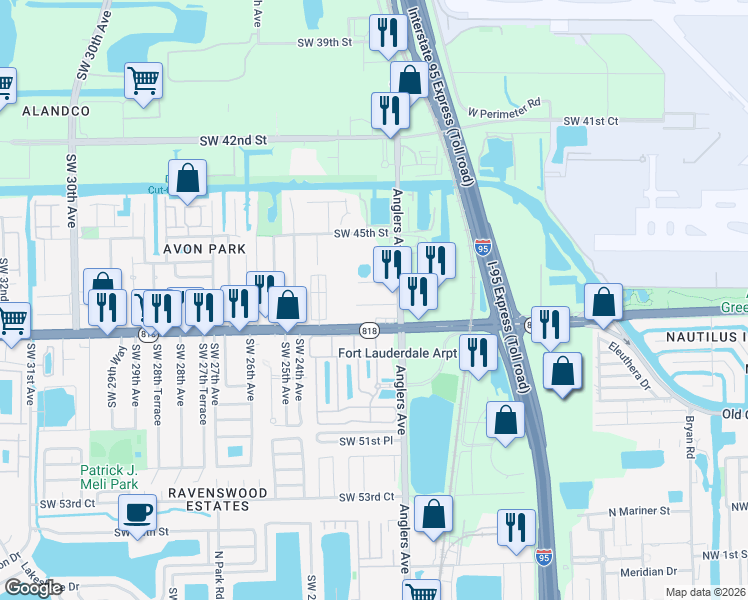 map of restaurants, bars, coffee shops, grocery stores, and more near 4675 Anglers Avenue in Fort Lauderdale