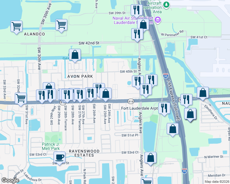 map of restaurants, bars, coffee shops, grocery stores, and more near 4776 Southwest 23rd Terrace in Fort Lauderdale