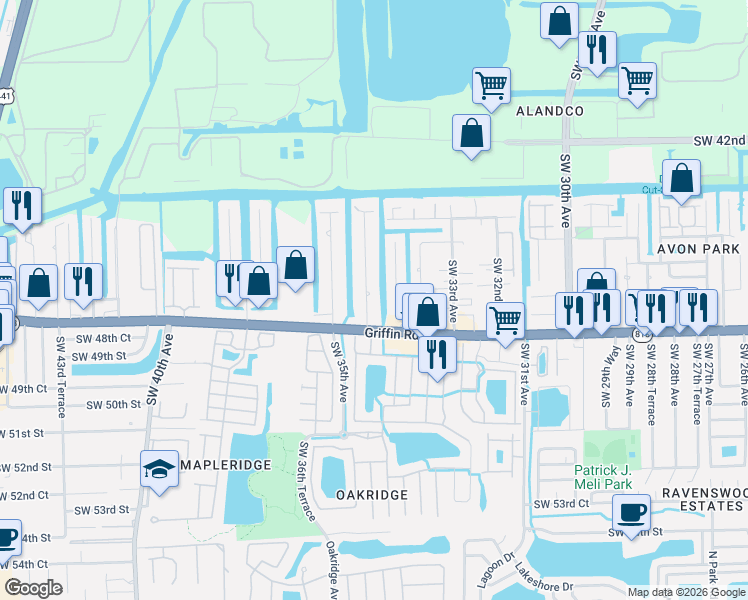 map of restaurants, bars, coffee shops, grocery stores, and more near 4705 Southwest 34th Terrace in Fort Lauderdale