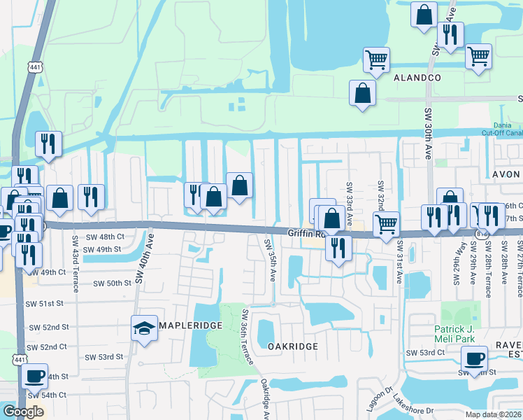 map of restaurants, bars, coffee shops, grocery stores, and more near 4681 Southwest 35th Avenue in Fort Lauderdale