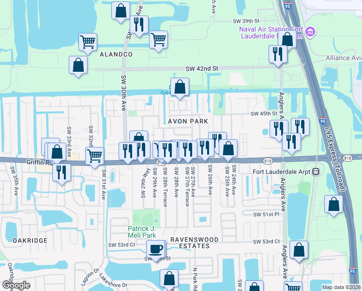 map of restaurants, bars, coffee shops, grocery stores, and more near 2757 Southwest 46th Court in Fort Lauderdale