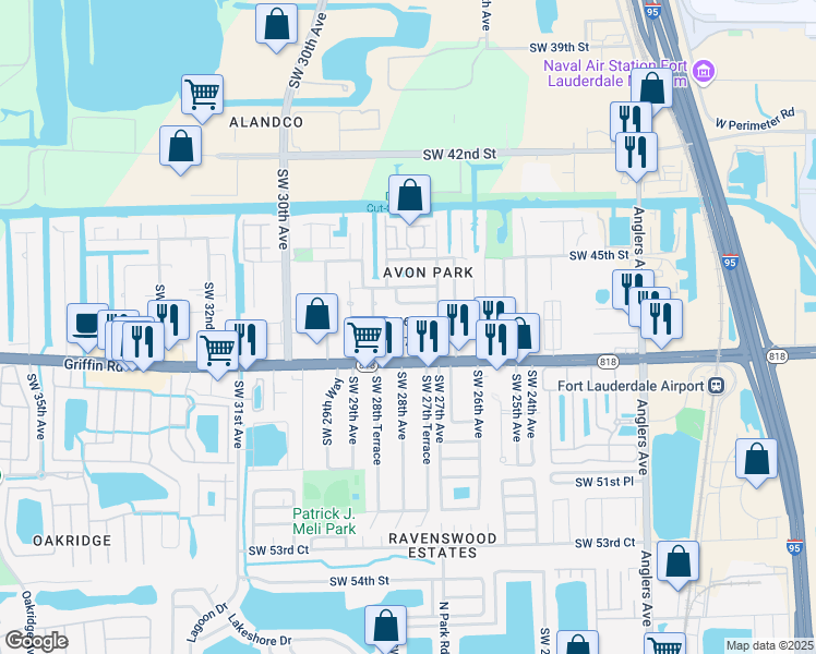 map of restaurants, bars, coffee shops, grocery stores, and more near 2748 Southwest 46th Court in Fort Lauderdale