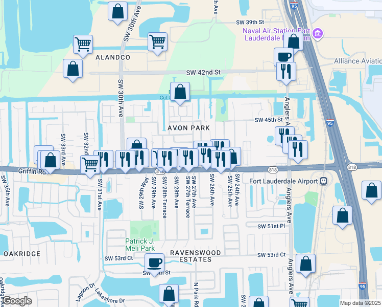 map of restaurants, bars, coffee shops, grocery stores, and more near 4670 Southwest 27th Avenue in Fort Lauderdale