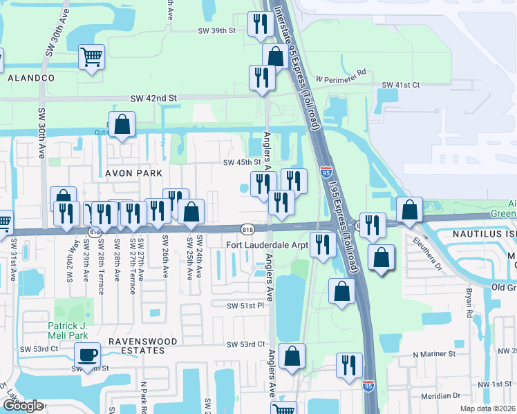 map of restaurants, bars, coffee shops, grocery stores, and more near 4675 Anglers Avenue in Fort Lauderdale