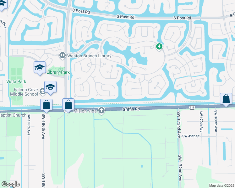 map of restaurants, bars, coffee shops, grocery stores, and more near 4374 Mahogany Ridge Drive in Weston