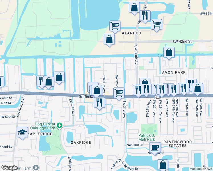 map of restaurants, bars, coffee shops, grocery stores, and more near 4680 Southwest 33rd Avenue in Fort Lauderdale