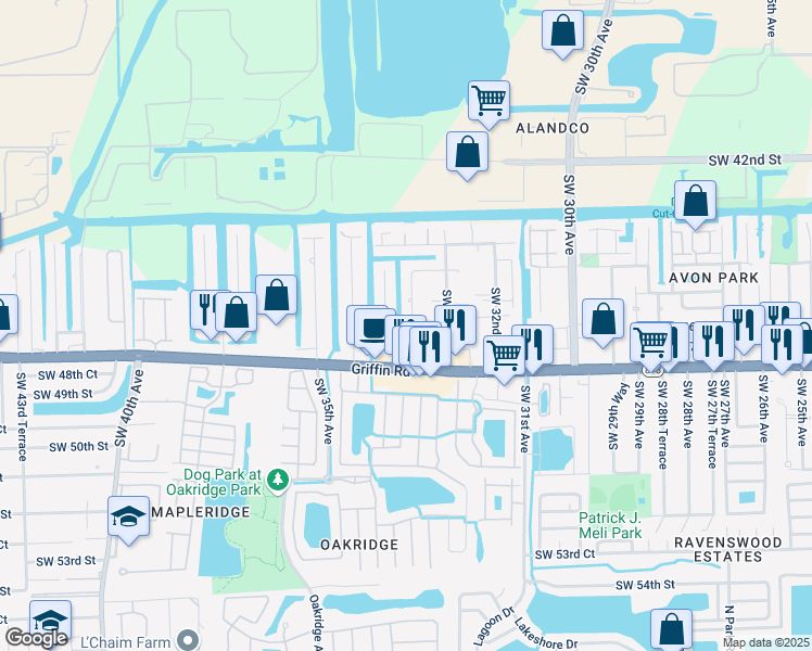 map of restaurants, bars, coffee shops, grocery stores, and more near 4620 Southwest 34th Avenue in Fort Lauderdale
