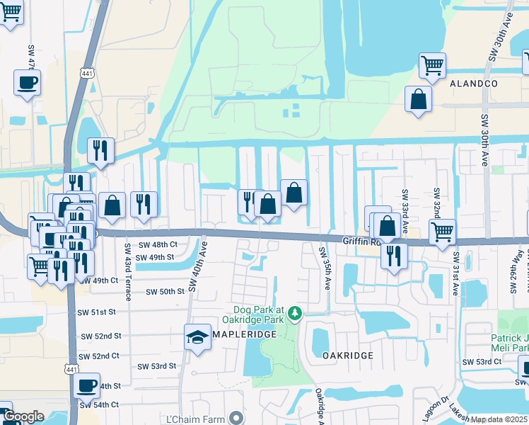 map of restaurants, bars, coffee shops, grocery stores, and more near 3701 Southwest 47th Court in Fort Lauderdale