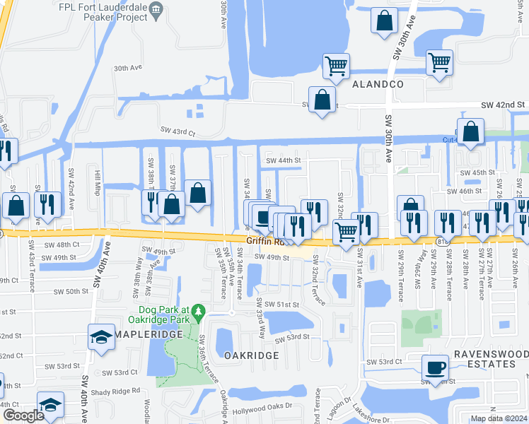 map of restaurants, bars, coffee shops, grocery stores, and more near 4621 Southwest 34th Drive in Fort Lauderdale