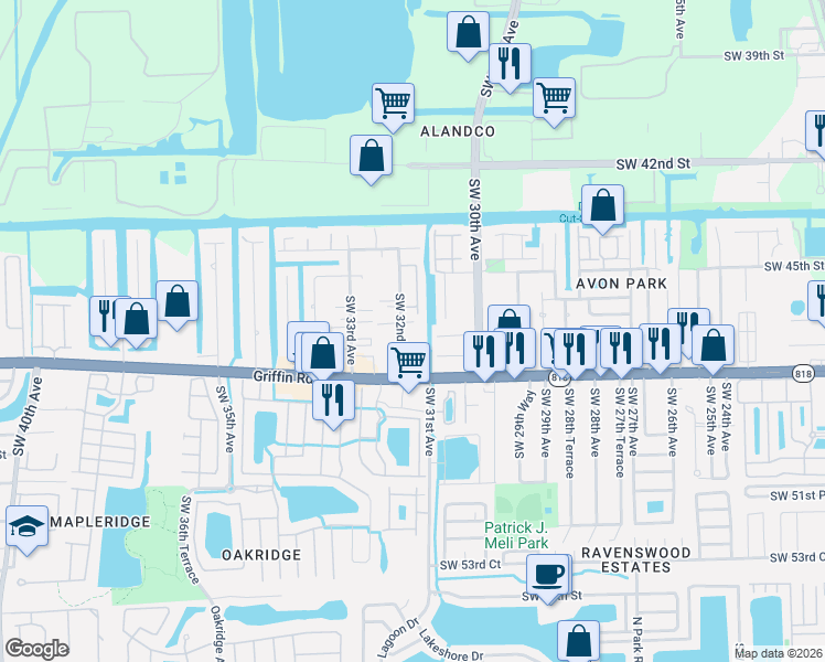 map of restaurants, bars, coffee shops, grocery stores, and more near 4648 Southwest 32nd Avenue in Fort Lauderdale