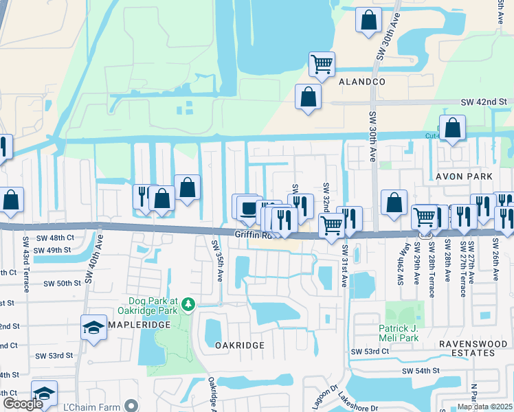 map of restaurants, bars, coffee shops, grocery stores, and more near 4621 Southwest 34th Drive in Fort Lauderdale