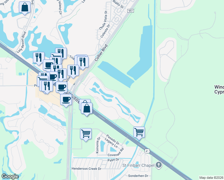 map of restaurants, bars, coffee shops, grocery stores, and more near 6780 Beach Resort Dr in Naples