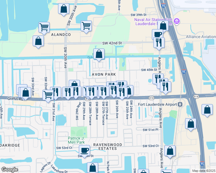 map of restaurants, bars, coffee shops, grocery stores, and more near 4670 Southwest 27th Avenue in Fort Lauderdale