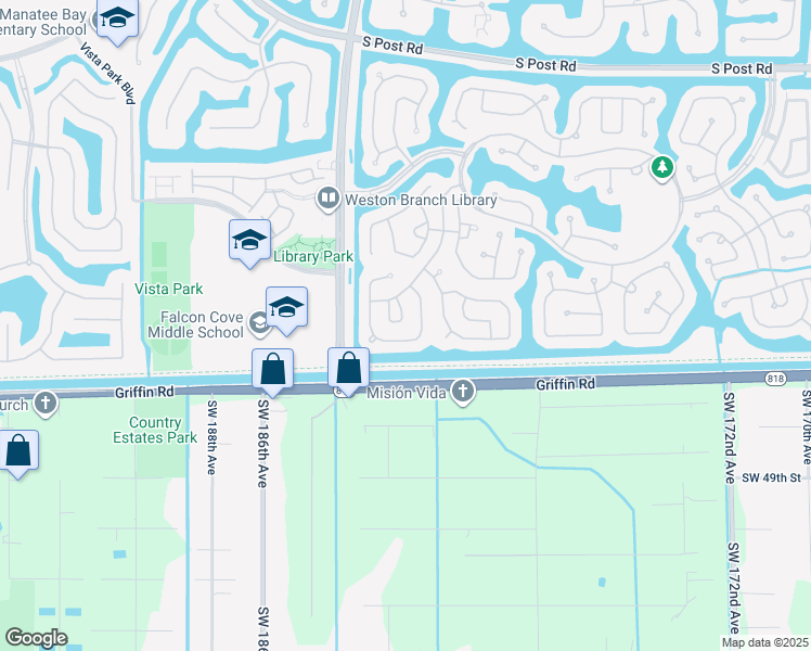 map of restaurants, bars, coffee shops, grocery stores, and more near 4429 Sago Cir in Weston