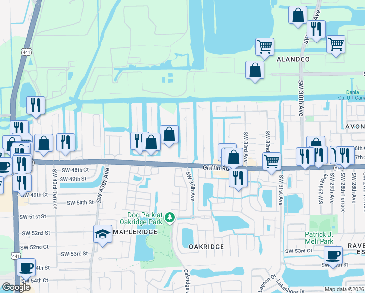 map of restaurants, bars, coffee shops, grocery stores, and more near 4681 Southwest 35th Avenue in Fort Lauderdale