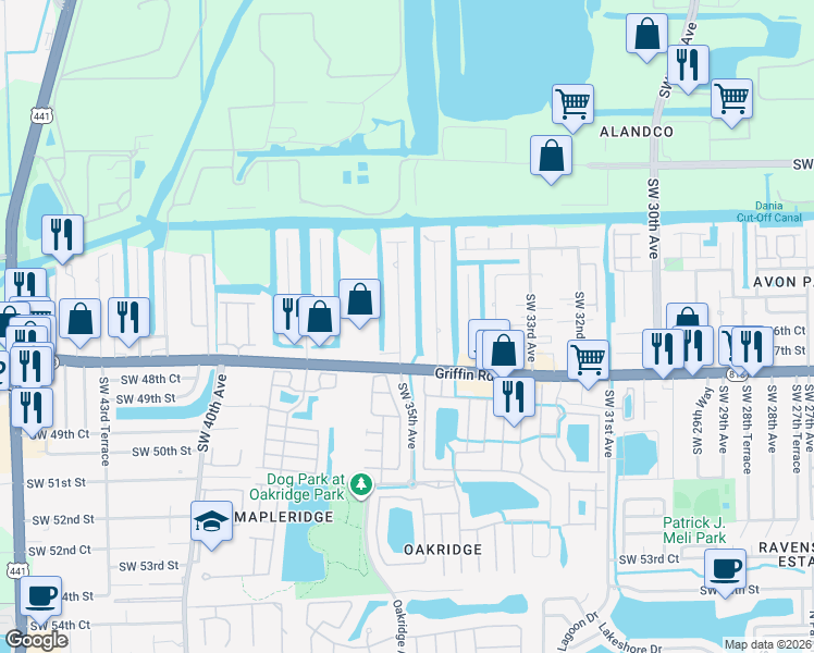 map of restaurants, bars, coffee shops, grocery stores, and more near 4681 Southwest 35th Avenue in Fort Lauderdale