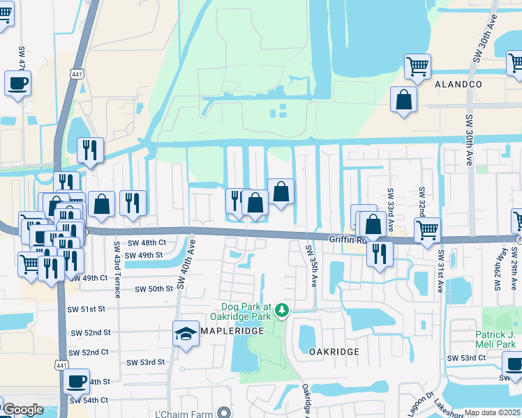 map of restaurants, bars, coffee shops, grocery stores, and more near 3701 Southwest 47th Court in Fort Lauderdale