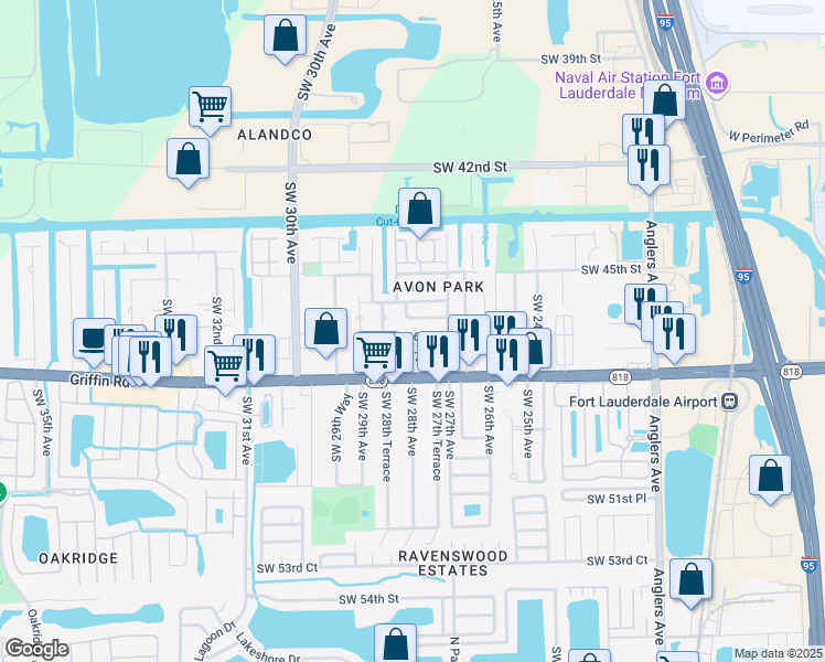 map of restaurants, bars, coffee shops, grocery stores, and more near 2757 Southwest 46th Court in Fort Lauderdale