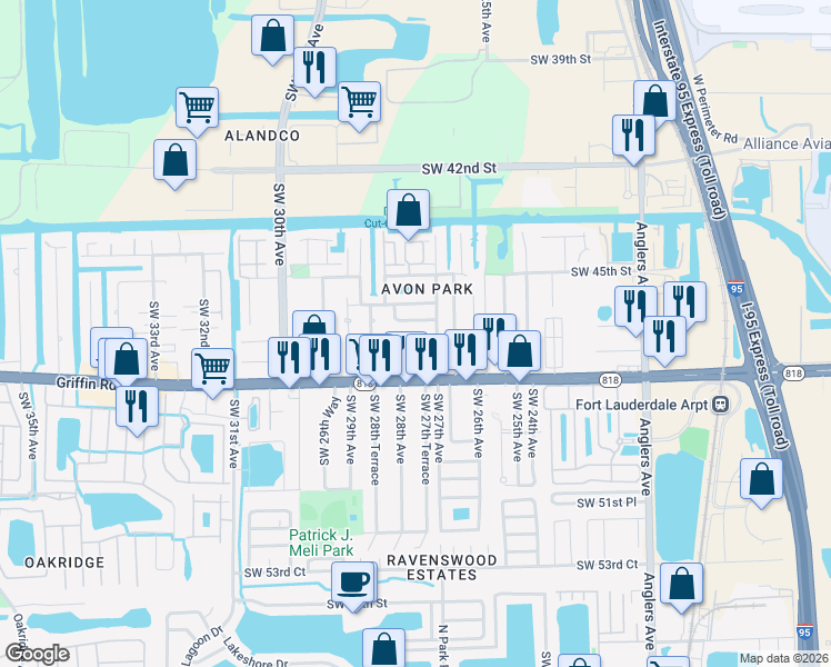 map of restaurants, bars, coffee shops, grocery stores, and more near 2757 Southwest 46th Court in Fort Lauderdale