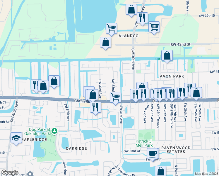 map of restaurants, bars, coffee shops, grocery stores, and more near 4648 Southwest 32nd Avenue in Fort Lauderdale