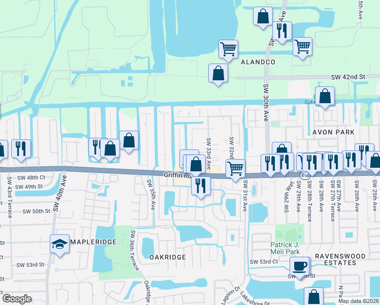 map of restaurants, bars, coffee shops, grocery stores, and more near 4620 Southwest 34th Avenue in Fort Lauderdale