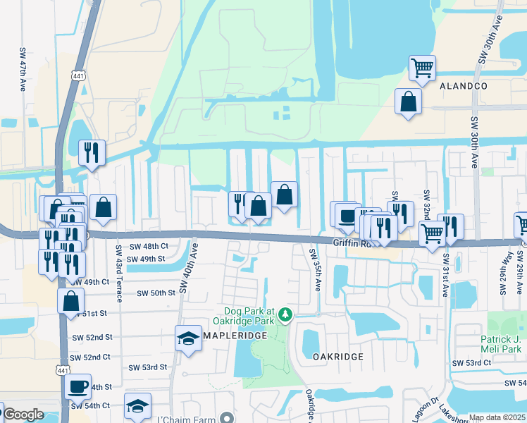 map of restaurants, bars, coffee shops, grocery stores, and more near 3701 Southwest 47th Court in Fort Lauderdale