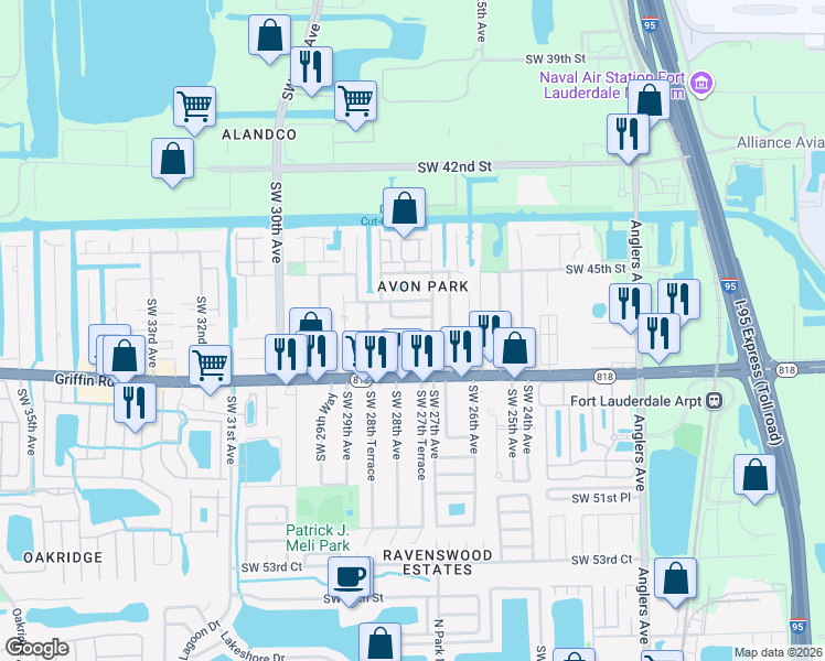 map of restaurants, bars, coffee shops, grocery stores, and more near 2757 Southwest 46th Court in Fort Lauderdale
