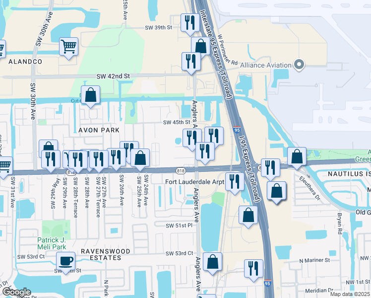map of restaurants, bars, coffee shops, grocery stores, and more near 4675 Anglers Avenue in Fort Lauderdale