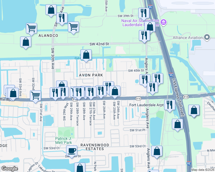 map of restaurants, bars, coffee shops, grocery stores, and more near 4651 Southwest 25th Terrace in Fort Lauderdale