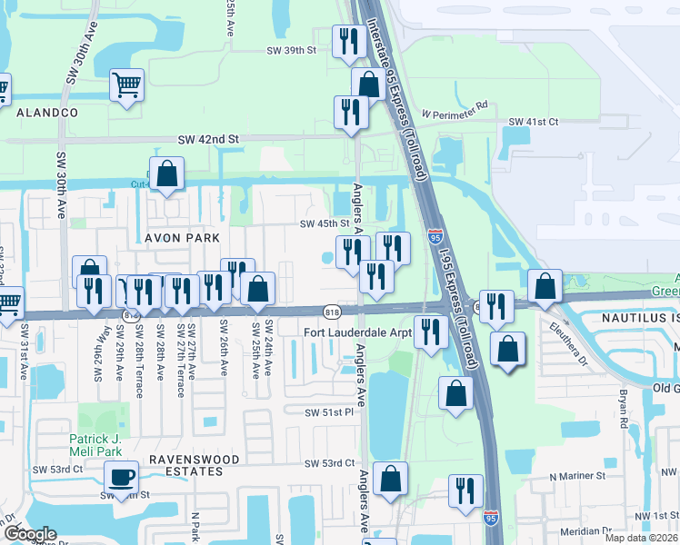 map of restaurants, bars, coffee shops, grocery stores, and more near 4675 Anglers Avenue in Fort Lauderdale