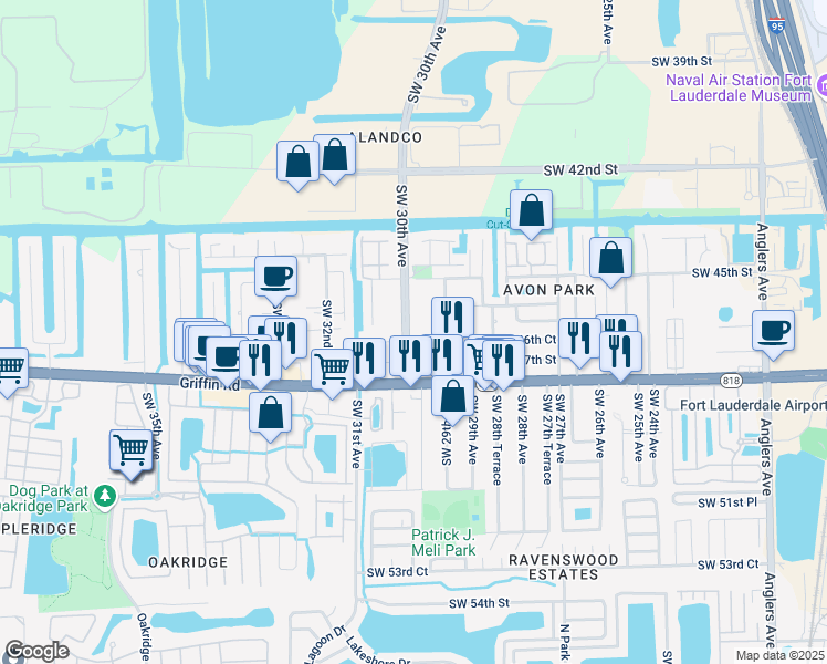 map of restaurants, bars, coffee shops, grocery stores, and more near in Dania Beach