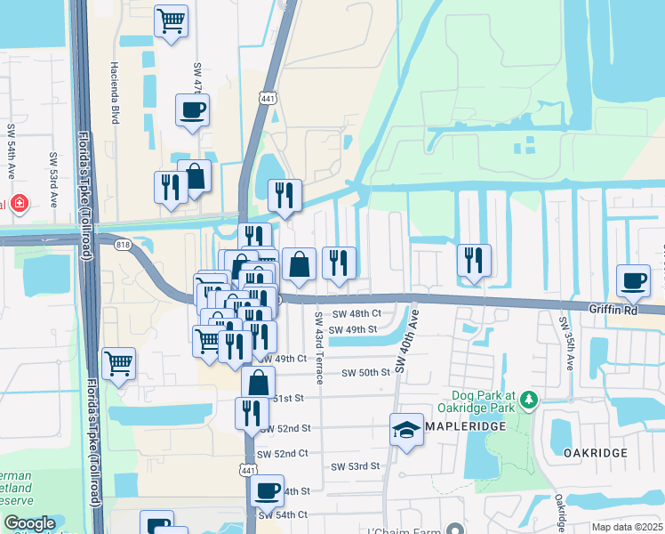 map of restaurants, bars, coffee shops, grocery stores, and more near 4720 Southwest 43rd Avenue in Fort Lauderdale